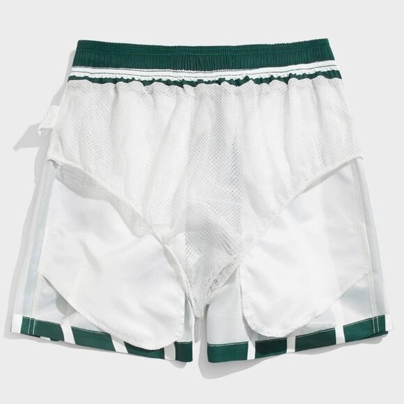 Green Vacation Style Striped Men's Swim Trunks - Picture 6 of 6